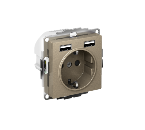 AtlasDesign Шампань Розетка 16А c 2 USB A+A, 5В/2,4А, 2х5В/1,2А, механизм  ATN000530  SE