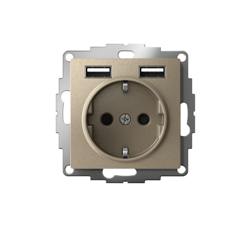 AtlasDesign Шампань Розетка 16А c 2 USB A+A, 5В/2,4А, 2х5В/1,2А, механизм  ATN000530  SE