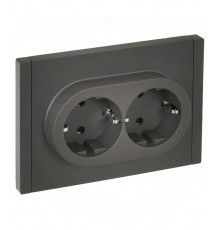 FORTE&PIANO Розетка 2-я с заземлением со шторками безвинтовое крепление 16А FP323 серый  FP-R24-16-1-K03  IEK