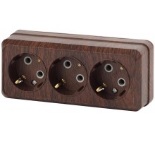 Розетка Intro Quadro 2-206-10 с заземлением трехместная 3х2P+E, 16А-250В, IP20, ОУ, венге  Б0053824  Intro