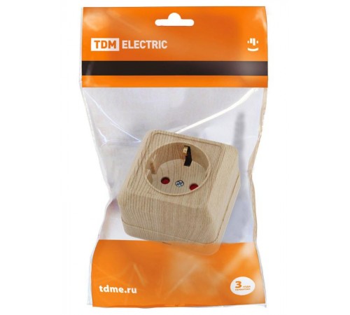 Розетка 2П+З открытой установки с з/ш IP20 16А, сосна "Ладога"   SQ1801-0054  TDM