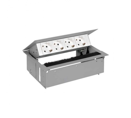 Simon S400 Врезной розеточный блок с крышкой, ввод щетка, 4x2P+E, алюминий, Simon 400  44404000-133  Simon