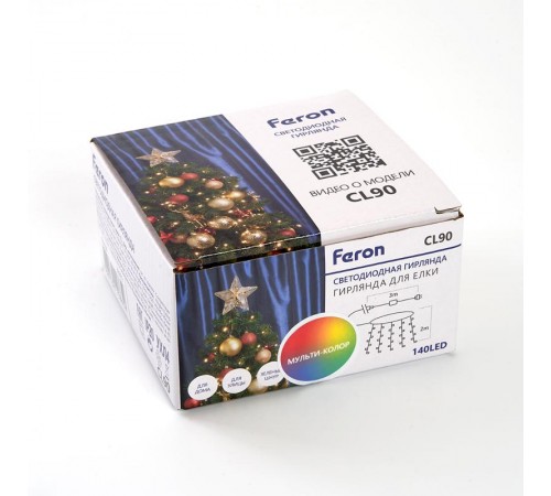Гирлянда елочная  140 диодов  мульти, CL90  7 веток (2м) + 1.5м зеленый шнур, IP20  32370  FERON