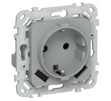 FLITE Розетка с заземлением со шторками 16А с USB A+A 3,1А быстрозажимные клеммы РСЮша11-1-ФлС серый  FI-R14-16-1-U21-D31-K03  IEK