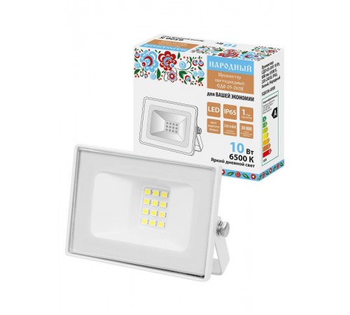 Прожектор СДО-05-010 10 Вт, 800 лм, 6500 К, 220-240 В, IP65, белый, Народный  SQ0336-0308  TDM