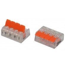 Клемма  NO-225-351 универсальная 221-414 компактная с рычагами 4-проводная 0.2-4 мм2 (упаковка 20 шт.)  Б0067923  ЭРА