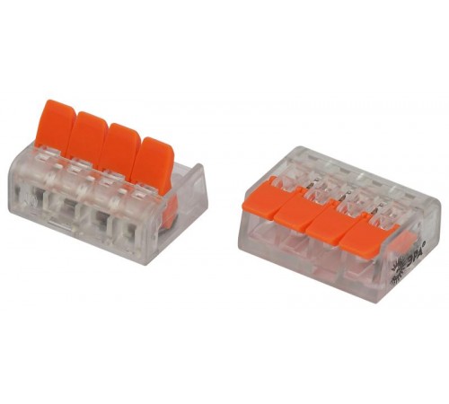 Клемма  NO-225-351 универсальная 221-414 компактная с рычагами 4-проводная 0.2-4 мм2 (упаковка 20 шт.)  Б0067923  ЭРА