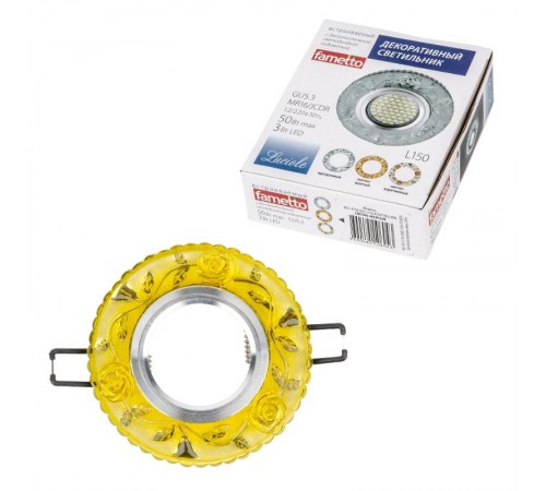 Светильник декор.встр Luciole DLS-L150 GU5.3 GLASSY/YELLOW GU5.3 доп.LED подсветка 3Вт, стекл,зерк./светло-желтый.  UL-00003906  Fametto