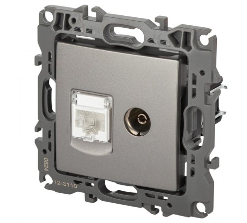 Розетка ЭРА Серия 12 12-3110-16 комбинированная RJ45+TV, титан   Б0065646  ЭРА