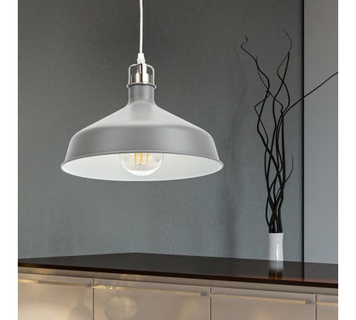 Светильник подвесной PL2 GR/SN металл, E27, max 60W, d300 мм, шагрень серый/сатин никель  Б0037433  ЭРА