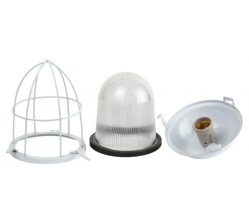 Светильник пылевлагозащищенный под лампу для ЖКХ НСП 02-100-003 с решеткой Желудь сталь / стекло IP54 E27 max 100Вт 170х300 белый  Б0052019  ЭРА