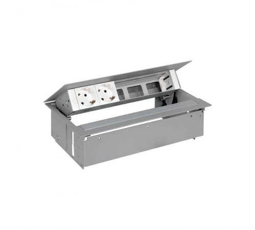 Simon S400 Врезной розеточный блок с крышкой и мет. вводом, 2x2P+E, 3 пустых модуля, алюминий, Simon 400  45502000-133  Simon