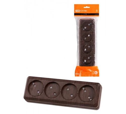 Розетка 4-х местная горизонтальная 2П открытой установки IP20 10A с з/ш бук "Ладога"  SQ1801-0329  TDM