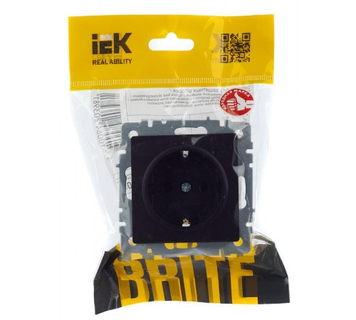 BRITE Розетка с заземлением со шторками 16А РС14-1-0-БрЧ черный  BR-R14-16-K02  IEK