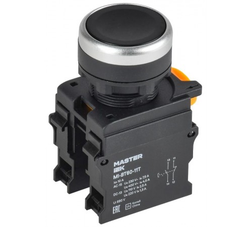 Кнопка с фиксацией d=22мм 1NO+1NC чёрная MASTER  MI-BT60-11T-3-21-K02  IEK