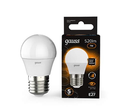 Лампа светодиодная LED 7Вт E27 220В 2700К шар, диммируемая  105102107-S  Gauss