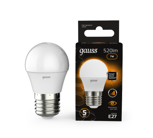 Лампа светодиодная LED 7Вт E27 220В 2700К шар, диммируемая  105102107-S  Gauss