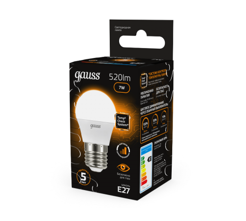 Лампа светодиодная LED 7Вт E27 220В 2700К шар, диммируемая  105102107-S  Gauss