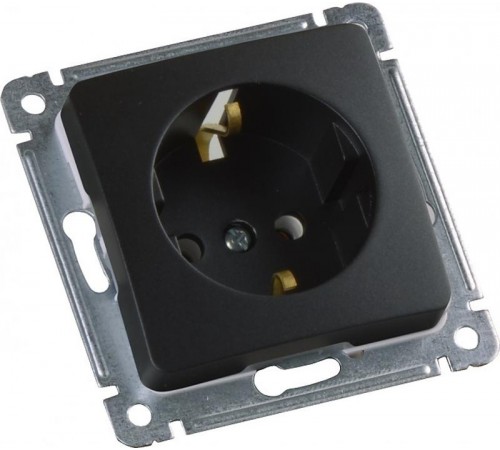 Розетка скрытой установки, одноместная, с заземляющим контактом, механизм, цвет черный  РС16-411-08  HEGEL