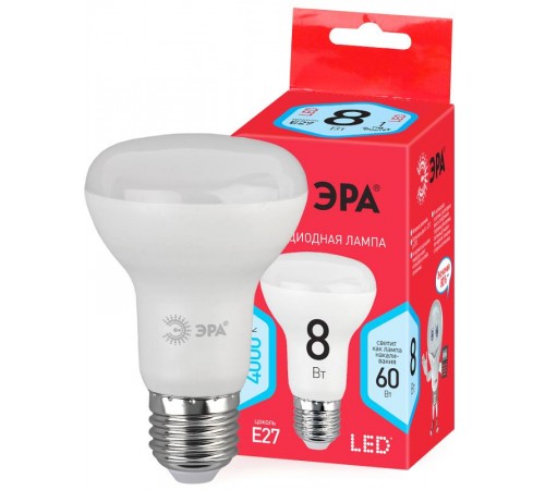 Лампа светодиодная RED LINE ECO LED R63-8W-840-E27 Е27 / Е27 8Вт рефлектор нейтральный белый свет  Б0050299  ЭРА