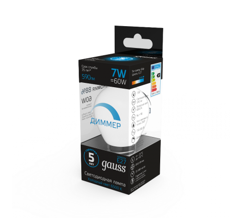 Лампа светодиодная Шар 7W 590lm 6500К E27 диммируемая  105102307-D  Gauss