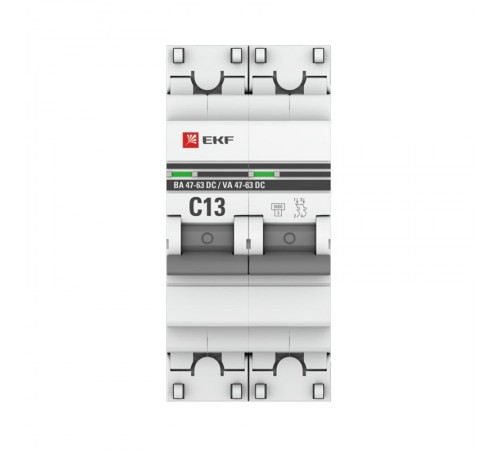 Выключатель автоматический двухполюсный 2P 13А (C) 6кА ВА 47-63 DC EKF PROxima  mcb4763-DC-2-13C-pro  EKF (замена - M63DC6213C)