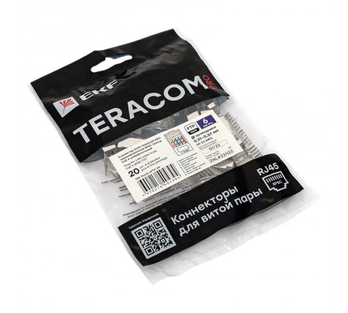 Коннектор RJ-45 TERACOM PRO экранированный 8P8C 30мкд Cat.6 (упак.20шт)  TRP-PLUG-6FTP-20  EKF