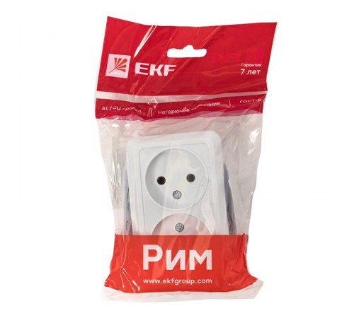 Рим Розетка 2-местная 10А без заземления керам. белая EKF PROximaENR10-102-10CEKF