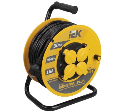 Удлинитель на катушке УК50 с т/з 4 места 2Р+PЕ/50метров 3х1,5мм2 IP44 "Industrial plus"  WKP15-16-04-50-44  IEK