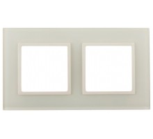 Рамка для розеток и выключателей Elegance 14-5102-02 на 2 поста, стекло, Elegance, слоновая кость+слоновая кость  Б0059169  ЭРА