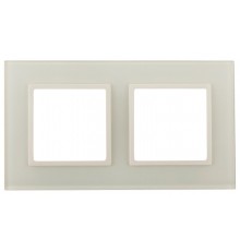 Рамка для розеток и выключателей Elegance 14-5102-02 на 2 поста, стекло, Elegance, слоновая кость+слоновая кость  Б0059169  ЭРА