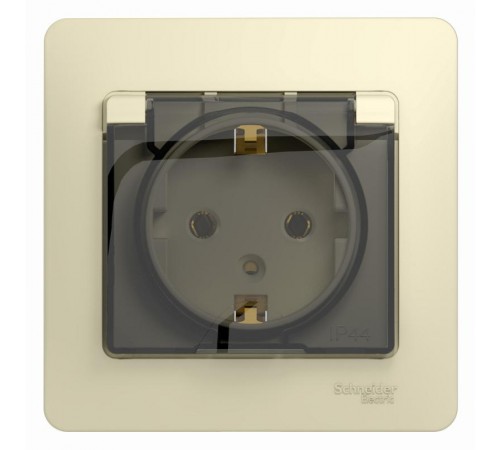 Glossa Бежевый Розетка с заземлением со шторками с крышкой, IP20 (в сборе с рамкой)  GSL000246  SE