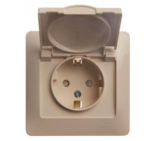 Glossa Бежевый Розетка с заземлением со шторками с крышкой, IP20 (в сборе с рамкой)  GSL000246  SE