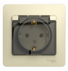 Glossa Бежевый Розетка с заземлением со шторками с крышкой, IP20 (в сборе с рамкой)  GSL000246  SE