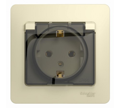 Glossa Бежевый Розетка с заземлением со шторками с крышкой, IP20 (в сборе с рамкой)  GSL000246  SE