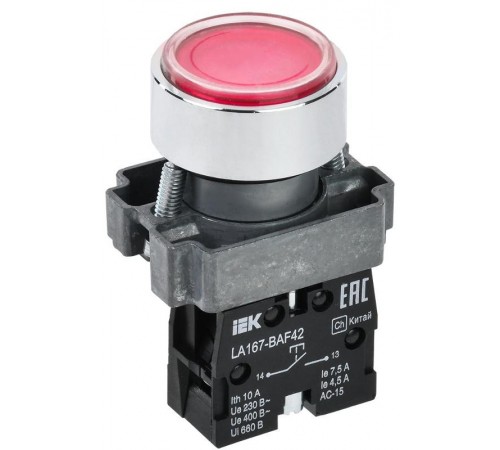Кнопка LA167-BAF42 d=22мм 1р красная IEK  BBT20-BAF42-2-22-67-K04  IEK