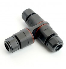 Соединитель-коннектор 3-контактный на 3 выхода, с СМК221 пружинным контактом IP68, черный, LD541  49194  STEKKER