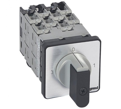 Трехпозиционный переключатель с положением ''0'' - PR 26 - 3П - 9 контактов - крепление на дверце  027505  Legrand