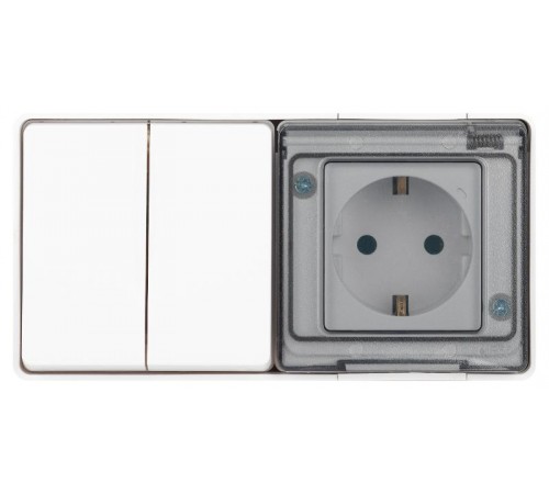 Блок: Розетка с выключателем 2-клавишным ЭРА Эксперт 11-7502-01 IP55, 16A(10AX)-250В, ОУ, Белый  Б0063270  ЭРА