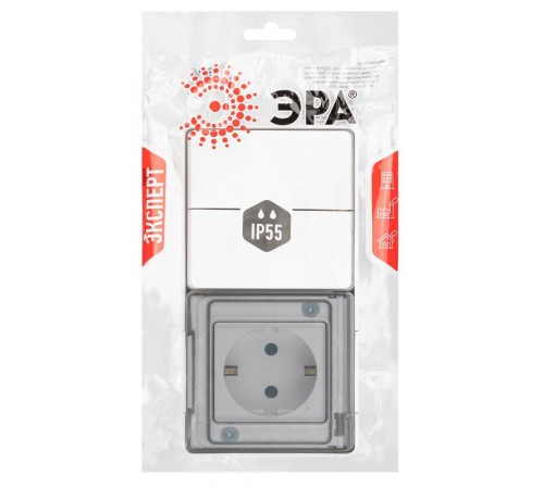 Блок: Розетка с выключателем 2-клавишным ЭРА Эксперт 11-7502-01 IP55, 16A(10AX)-250В, ОУ, Белый  Б0063270  ЭРА
