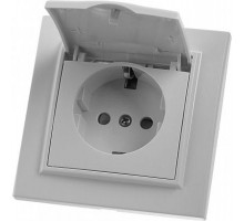 PST16-9012-01 Розетка 1-местная с/з с крышкой, 250В, 16А, серия Эрна, белый  39052  STEKKER