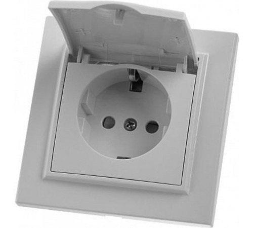 PST16-9012-01 Розетка 1-местная с/з с крышкой, 250В, 16А, серия Эрна, белый  39052  STEKKER