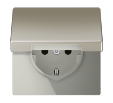 Штепсельная розетка SCHUKO 16А / 250В с подпружиненной откидной крышкой, пружинные зажимы, возможно IP44; металл; нержавеющая сталь; Edelstahl  ES152