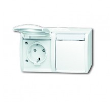 Розетка SCHUKO 16А 250В IP44, двойная,горизонтальная,со шт.,для открытого монтажа,серия ocean, цвет альп. белый  2084-0-0723   2CKA002084A0723  ABB