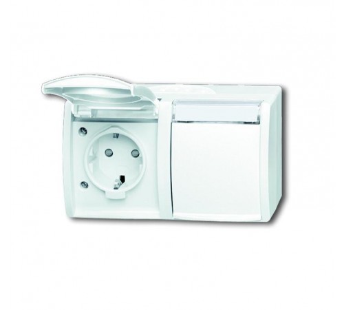 Розетка SCHUKO 16А 250В IP44, двойная,горизонтальная,со шт.,для открытого монтажа,серия ocean, цвет альп. белый  2084-0-0723   2CKA002084A0723  ABB