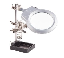 Держатель "третья рука" с лупой х2.5, подставкой под паяльник и LED подсветкой (CT-293 LED) (ZD-10M)   12-0253  REXANT