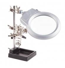 Держатель "третья рука" с лупой х2.5, подставкой под паяльник и LED подсветкой (CT-293 LED) (ZD-10M)   12-0253  REXANT