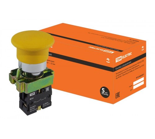 Кнопка BС51 "Грибок" без подсветки желтый 1з   SQ0704-0045  TDM