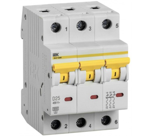 Выключатель автоматический трехполюсный ВА47-60 25А D 6кА  MVA41-3-025-D  IEK