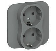FLITE Розетка 2-ая с заземлением со шторками 16А РСш12-0-А-ФлМА мокрый асфальт  FI-R24A-16-K80  IEK